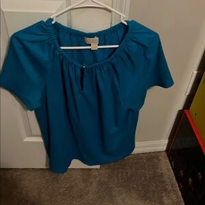 MK Blue Square Neck Puff Sleeve Blouse